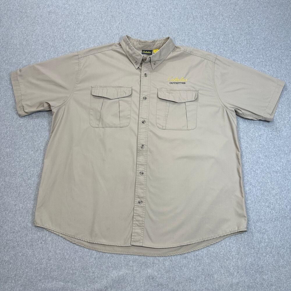 Cabela's Utility Shirt Men 2XL Beige Short Sleeves Button Up Pocket Outdoor Work